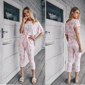 Tie Dye Loungewear Drawstring Casual Jumpsuit Pajamas